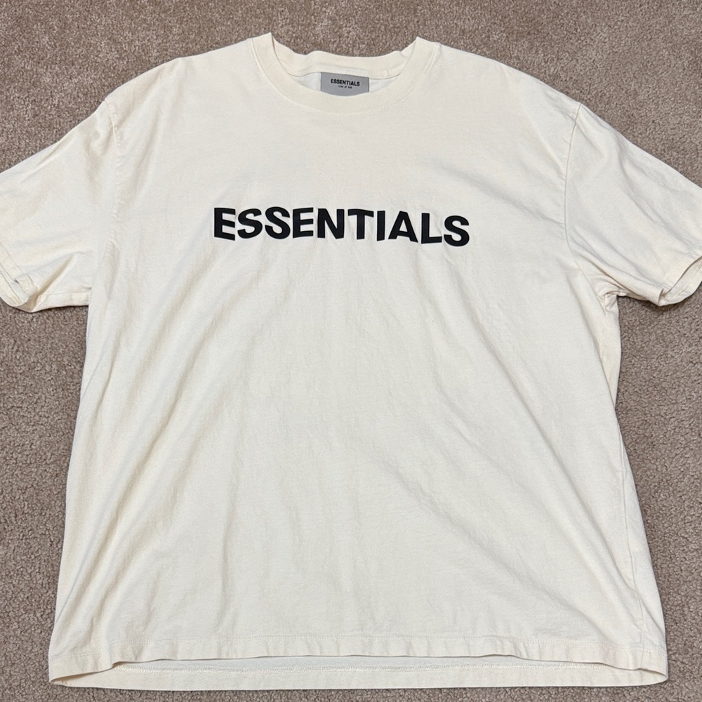 Essentials Cream Tee with Black ESSENTIALS Logo